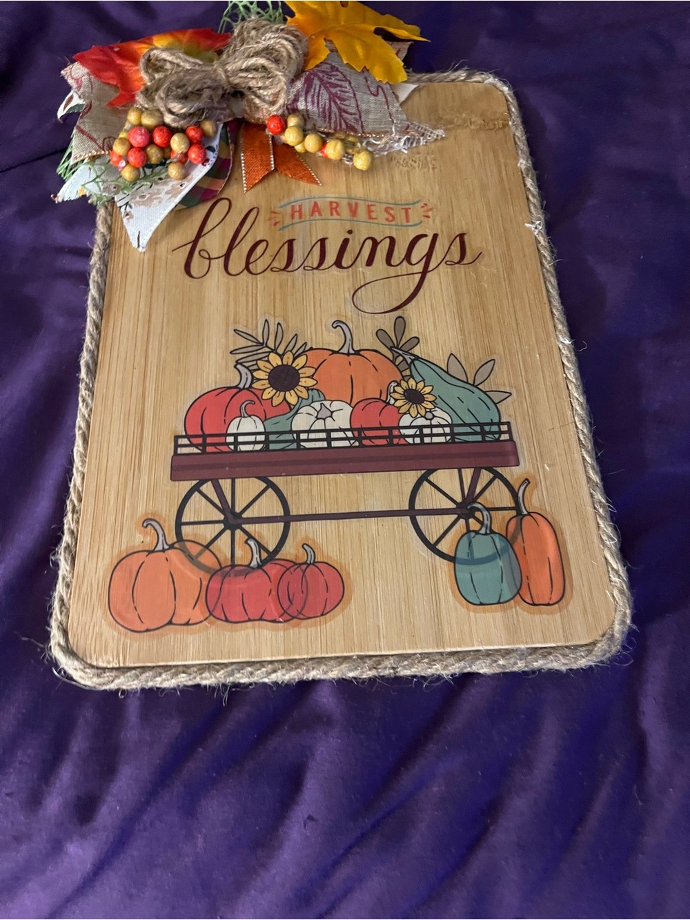 Harvest Blessings Autumn Wall Plaque - Neutral Wood Tones